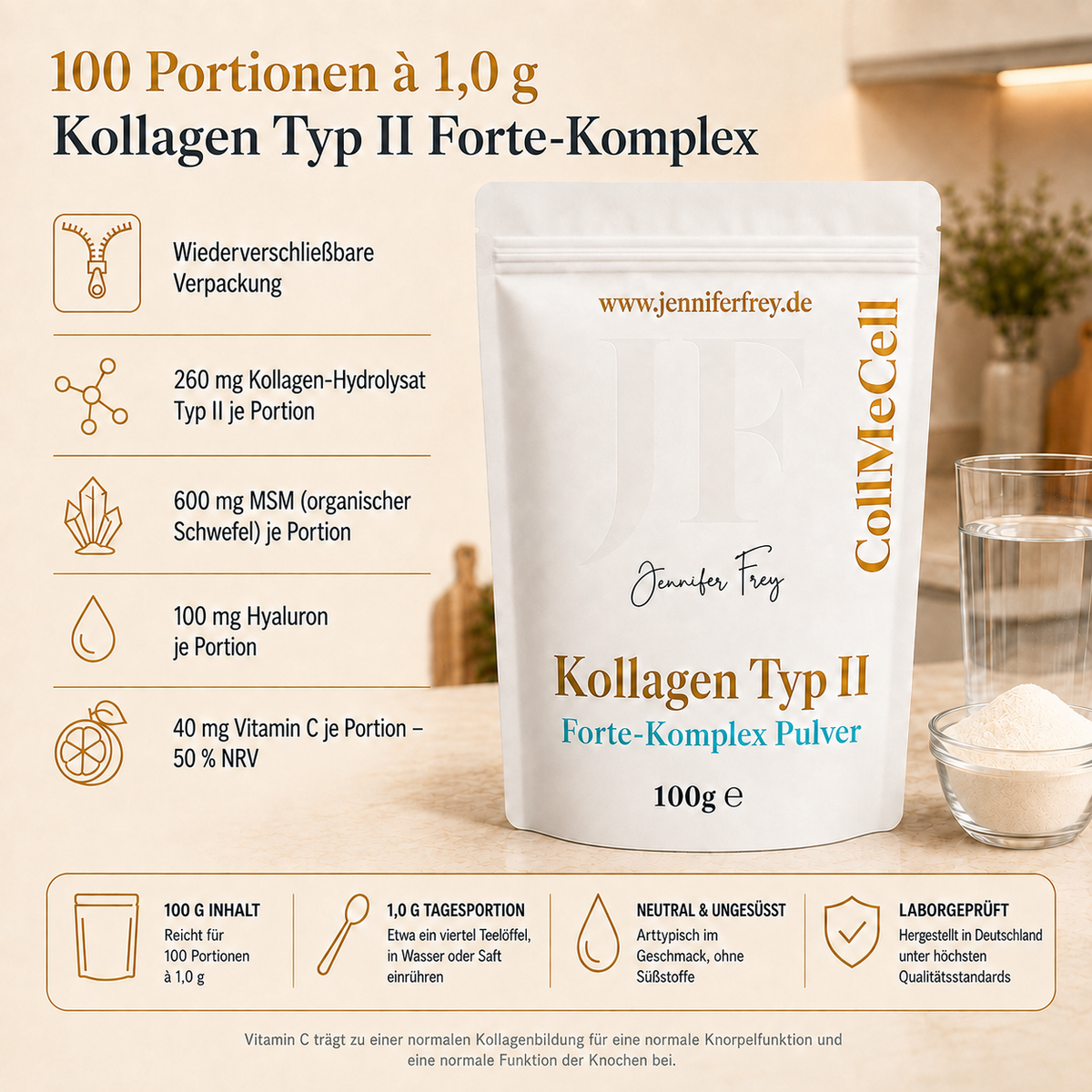 Cartilage Collagen Type II FORTE MATRIX Joint Complex Powder + Hyaluron + MSM + Vitamin C Jennifer Frey