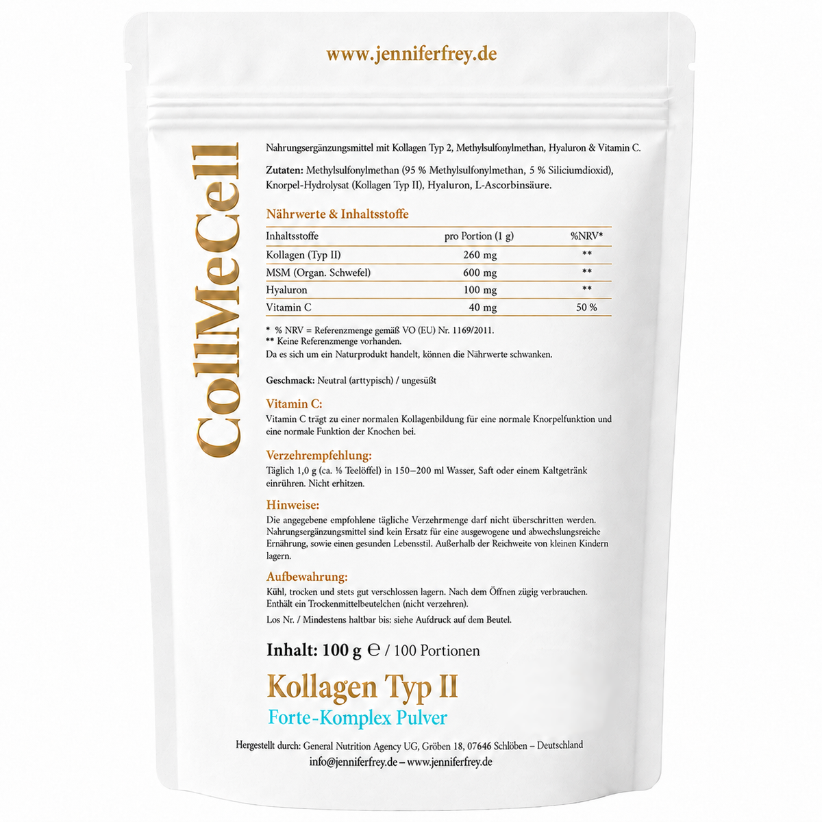 Cartilage Collagen Type II FORTE MATRIX Joint Complex Powder + Hyaluron + MSM + Vitamin C Jennifer Frey